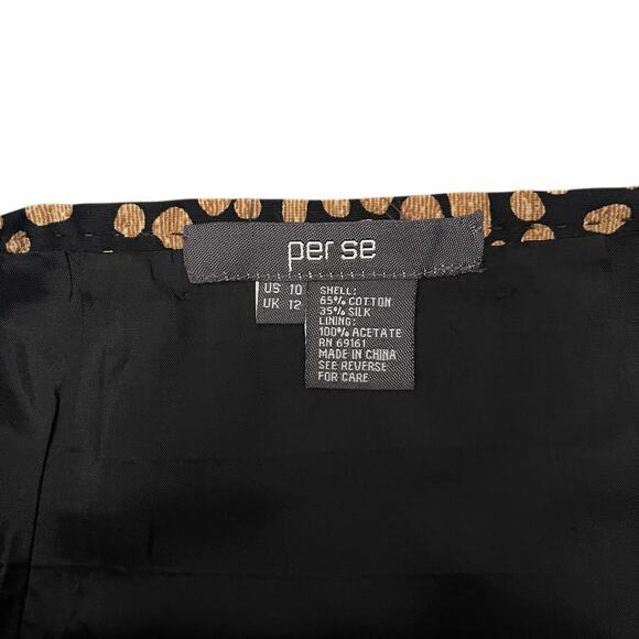 Per Se Animal Print Dotted Pencil Skirt Size 10 Black Brown Cotton Silk Blend - Picture 3 of 6